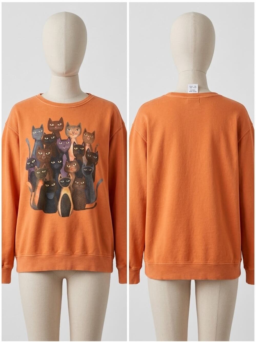 Vintage Shadow Sport Orange Cat Crowd Graphic Crewneck Sweatshirt XL